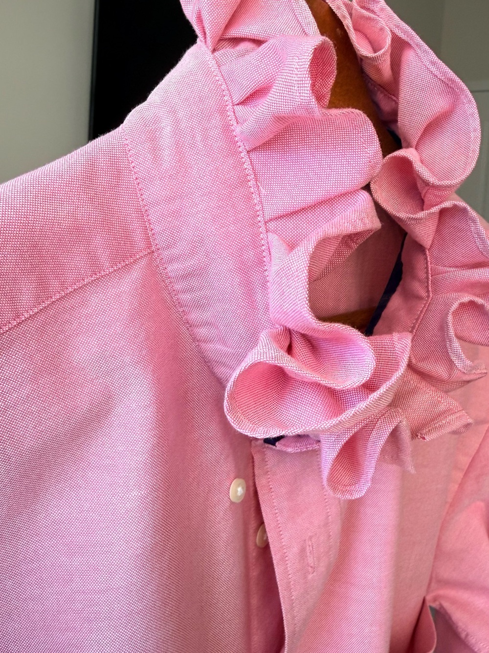 Memorial Day & 4th of July Pink Ruffle Collar Upcycled Shirt - Picture 11 of 15